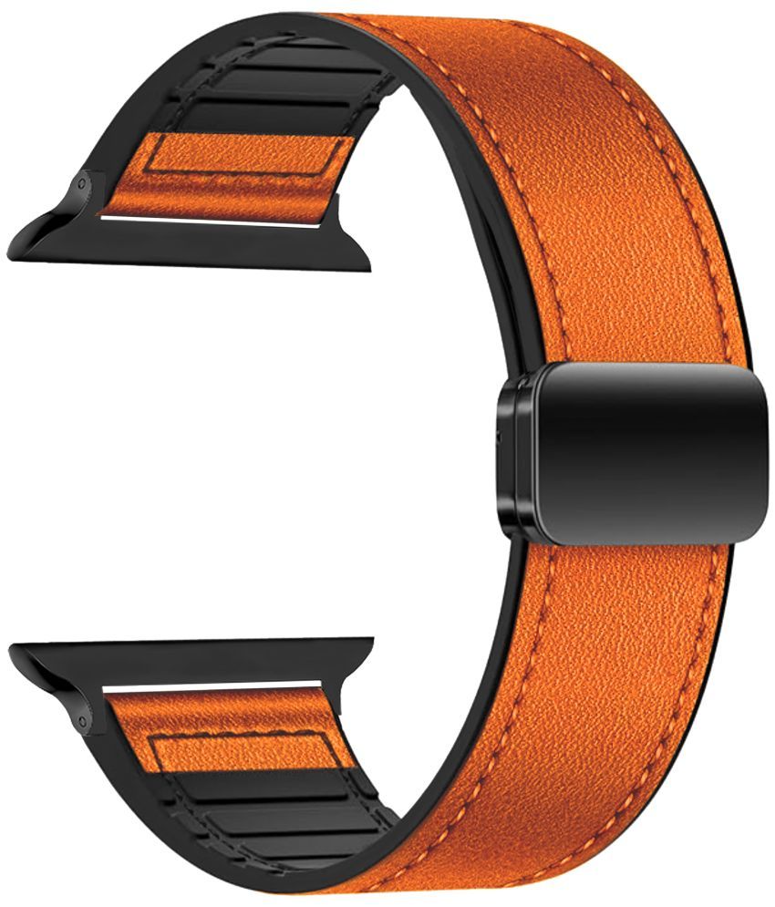     			ACM Watch Strap Slide Leather Magnetic Silicone compatible with Fire-Boltt Elemento Bsw200 Fbr003 Smartwatch Belt Luxury Band Orange