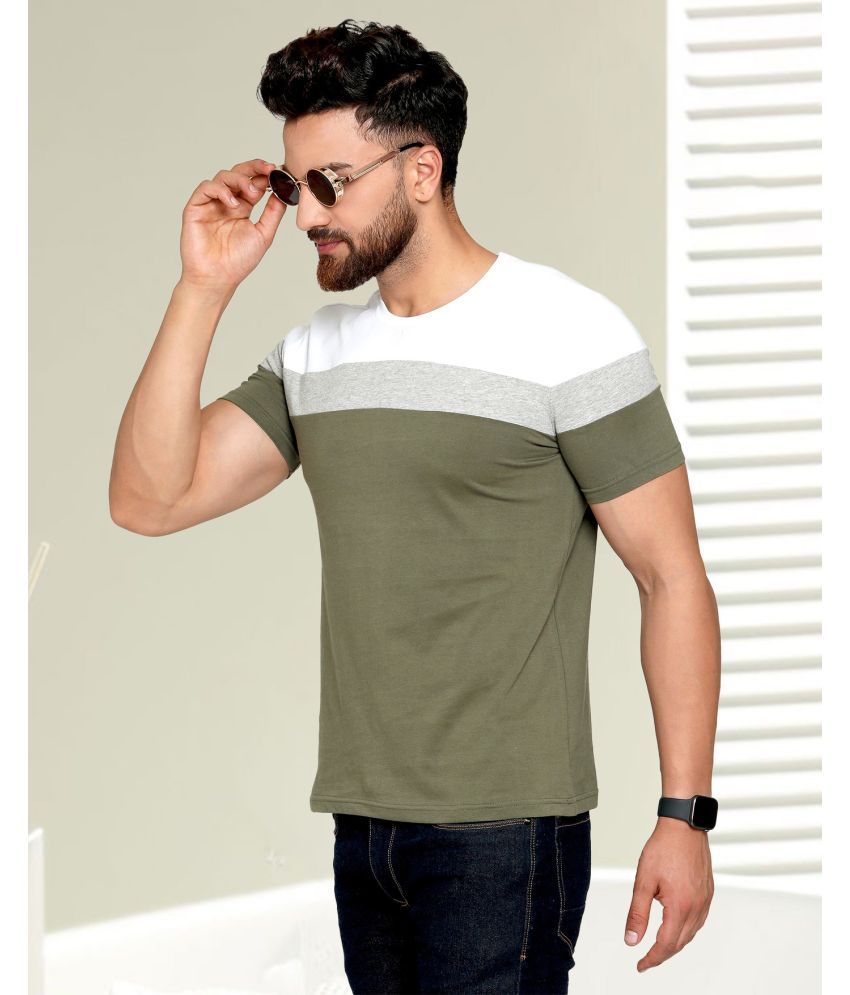     			AOOSH Cotton Blend Regular Fit Colorblock Half Sleeves Men's Round T-Shirt - Green ( Pack of 1 )