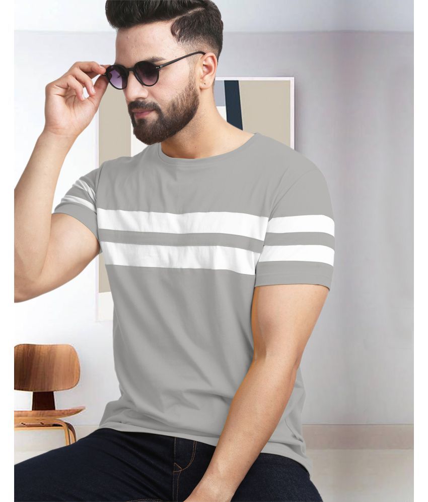     			AOOSH Cotton Blend Regular Fit Striped Half Sleeves Men's Round T-Shirt - Grey ( Pack of 1 )