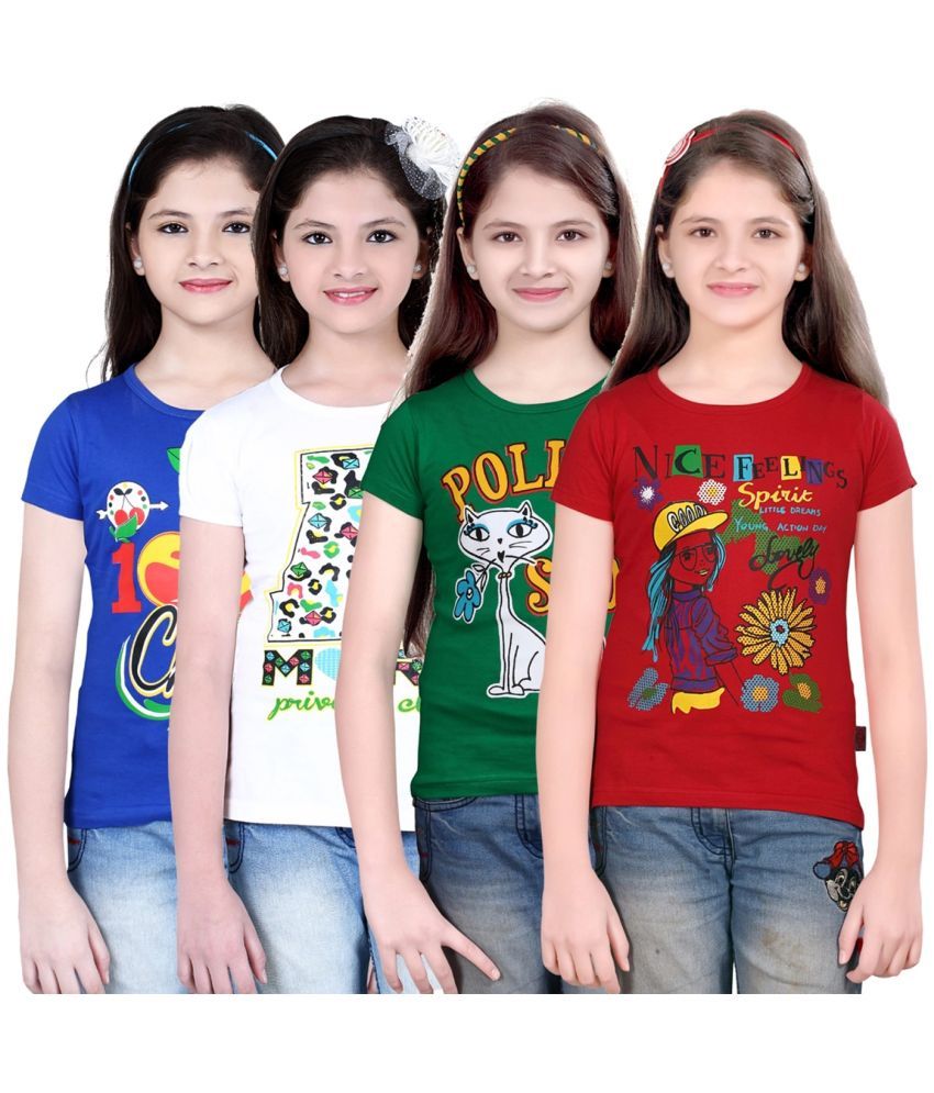     			CRT Enterprises Pack of 4 Girls Cotton T-Shirt ( Multicolor )