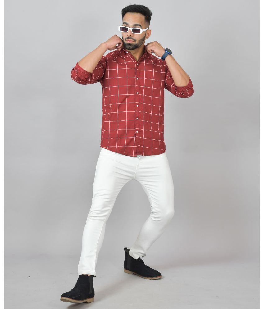     			S-LINE 100% Cotton Slim Fit Checks Full Sleeves Men's Casual Shirt - Red ( Pack of 1 )