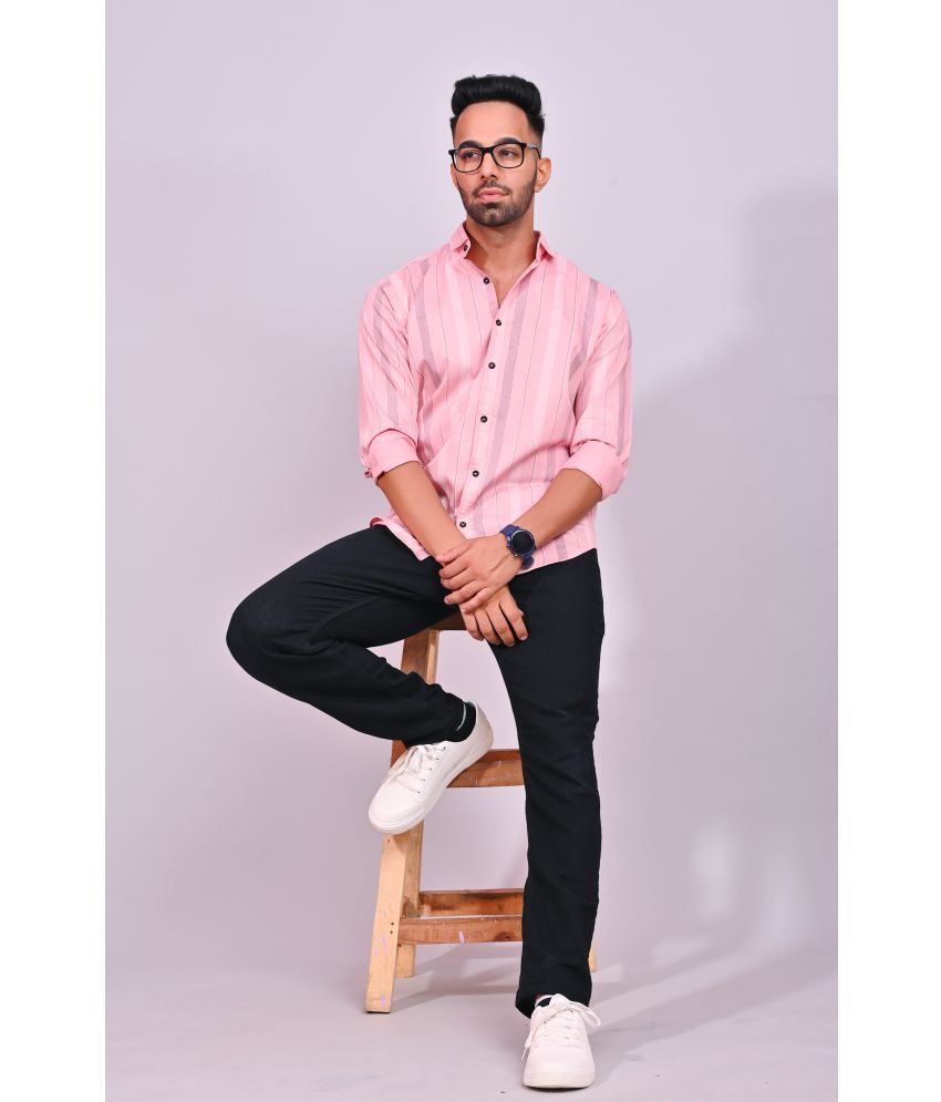     			S-LINE 100% Cotton Slim Fit Striped Full Sleeves Men's Casual Shirt - Pink ( Pack of 1 )