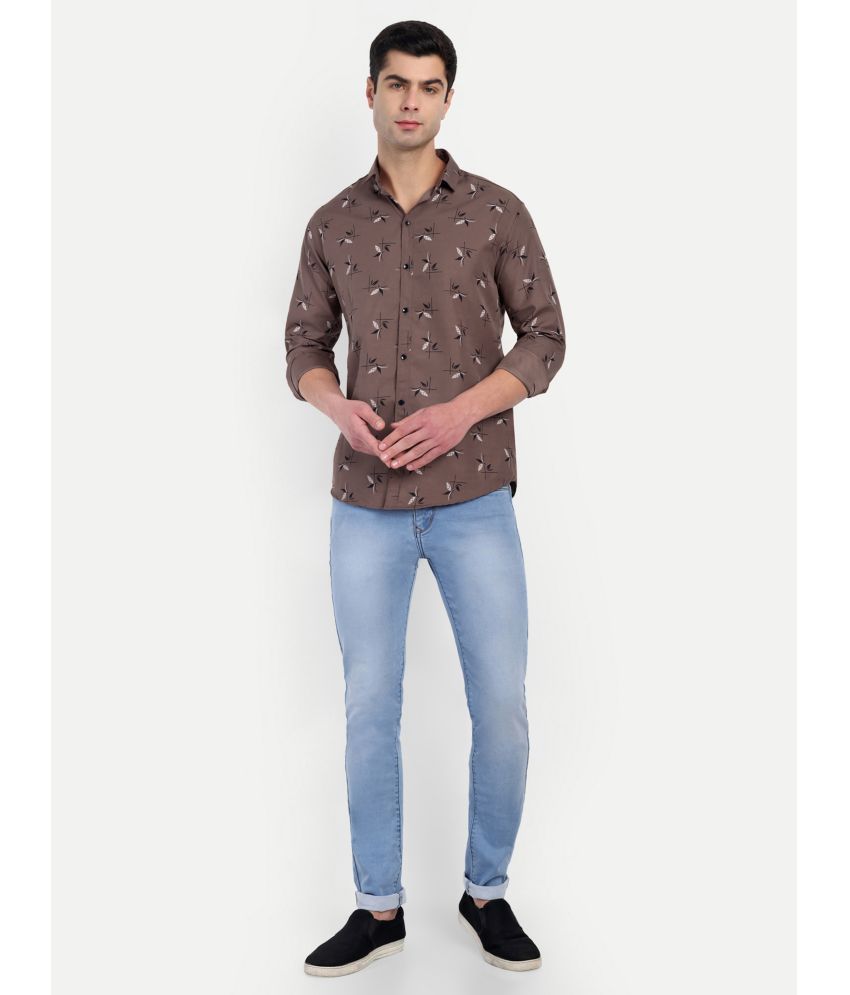     			S-LINE 100% Cotton Slim Fit Printed Full Sleeves Men's Casual Shirt - Brown ( Pack of 1 )