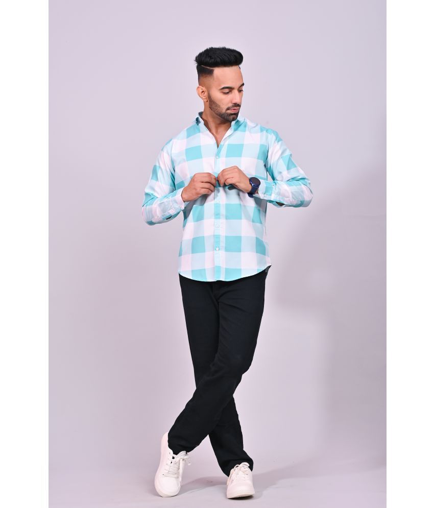     			S-LINE 100% Cotton Slim Fit Checks Full Sleeves Men's Casual Shirt - Turquoise ( Pack of 1 )