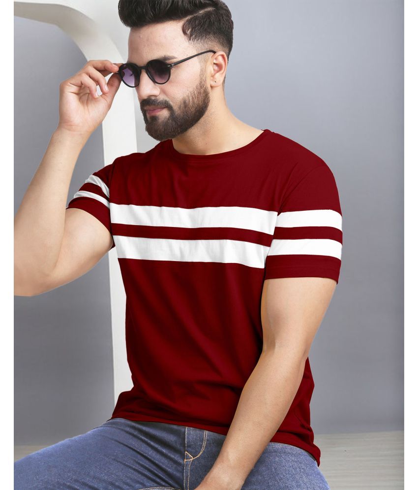     			AOOSH Cotton Blend Regular Fit Striped Half Sleeves Men's Round T-Shirt - Maroon ( Pack of 1 )