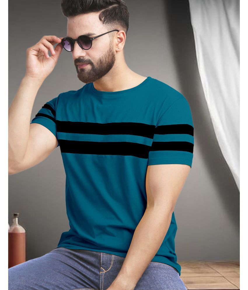     			AOOSH Cotton Blend Regular Fit Striped Half Sleeves Men's Round T-Shirt - Teal ( Pack of 1 )