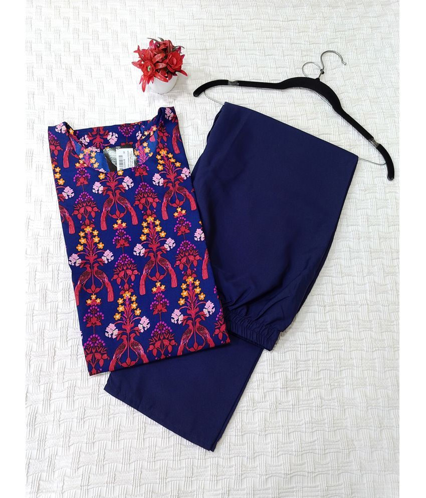     			Ethnicbasket Pack of 1 Crepe Printed Straight Women's Kurti - ( Navy Blue )