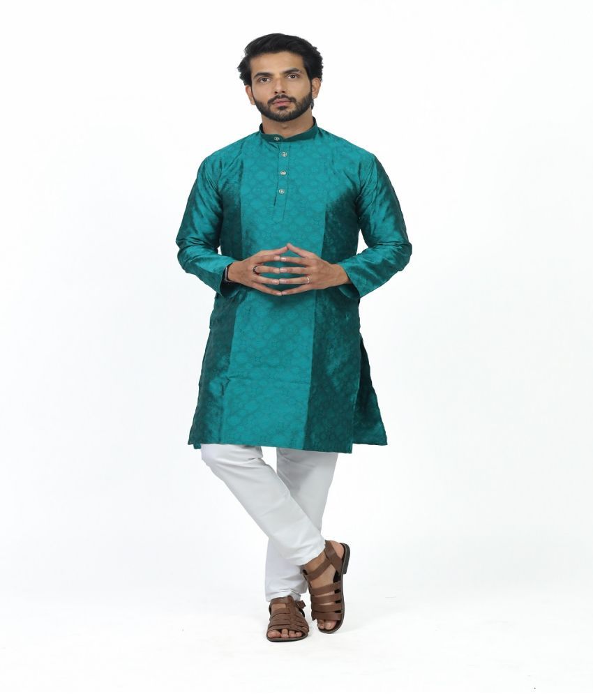     			HARPITA Green Silk Regular Fit Men's Kurta Pyjama Set ( Pack of 1 )