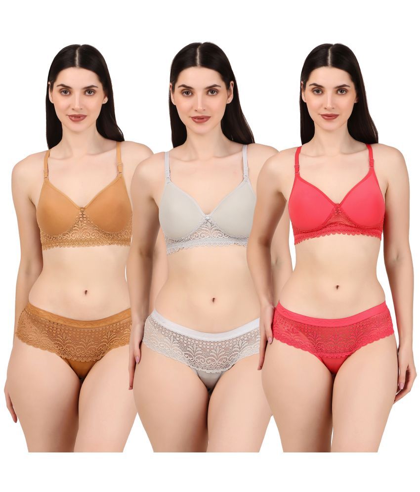     			KYODO Pack of 3 Cotton Blend Bra & Panty Set For Women ( Multicolor )