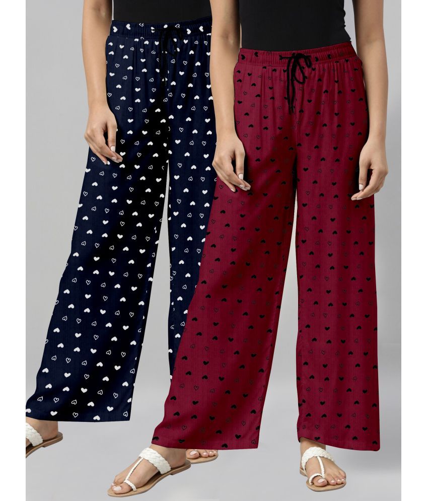     			Riglozi Navy Blue,Maroon Cotton Women's Nightwear Pajamas ( Pack of 2 )