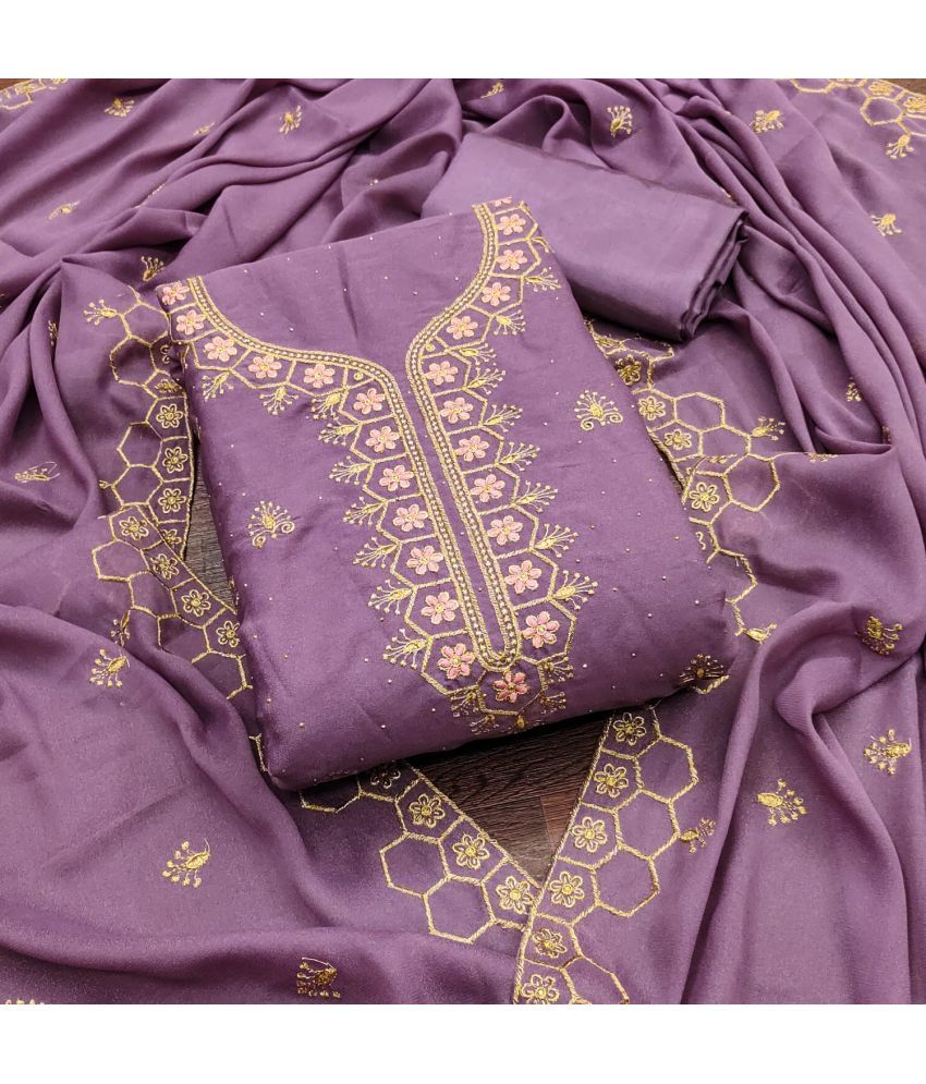     			ALSHOP Unstitched Georgette Embroidered Dress Material - Purple ( Pack of 1 )