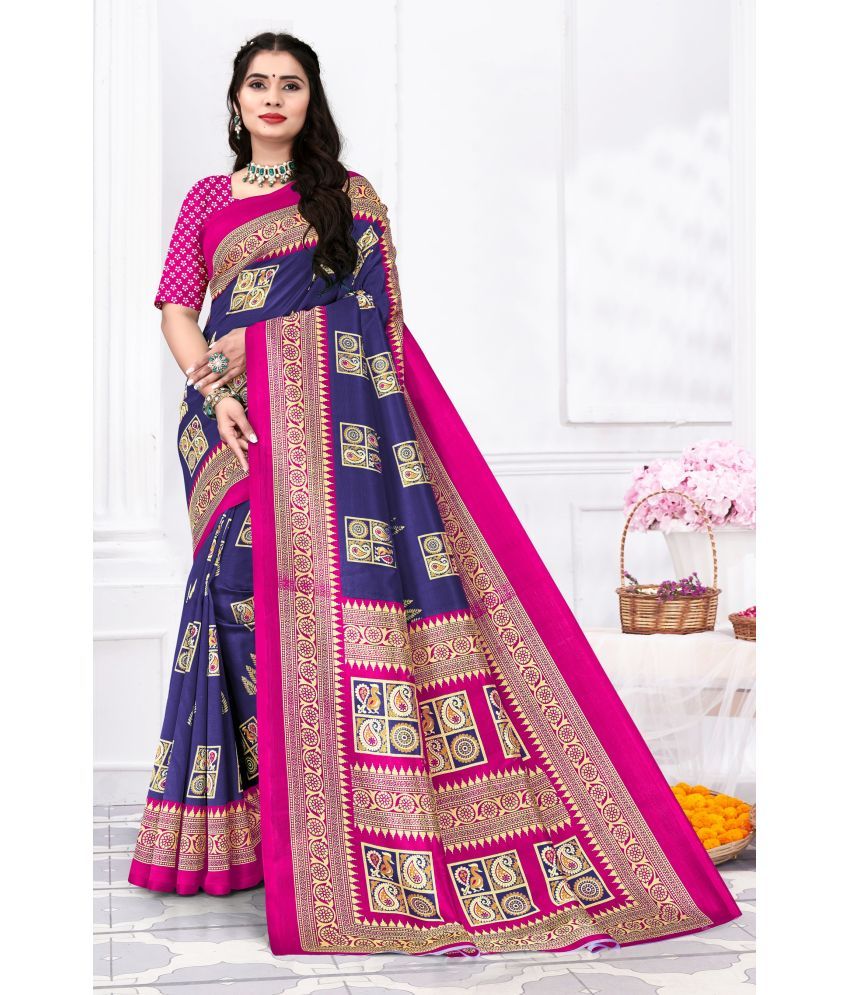     			Ambe Creation Art Silk Printed Saree With Blouse Piece ( Blue , Pack of 1 )