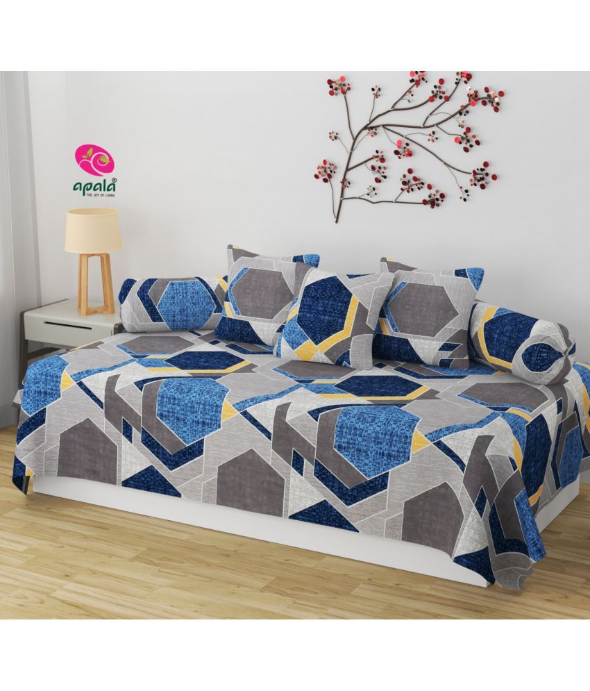     			Apala Cotton Geometric Diwan Set 6 Pcs - Blue