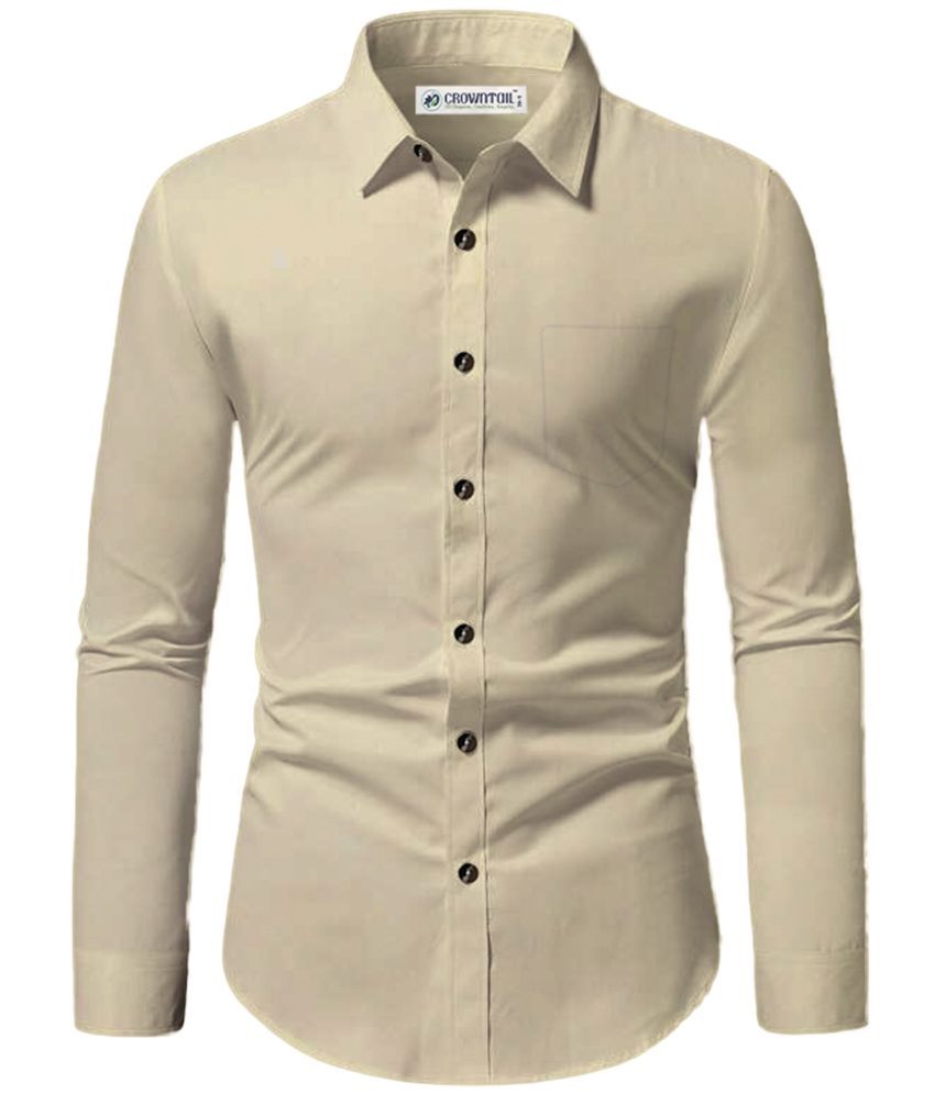     			CROWNTAIL Cotton Blend Slim Fit Solids Full Sleeves Men's Casual Shirt - Beige ( Pack of 1 )