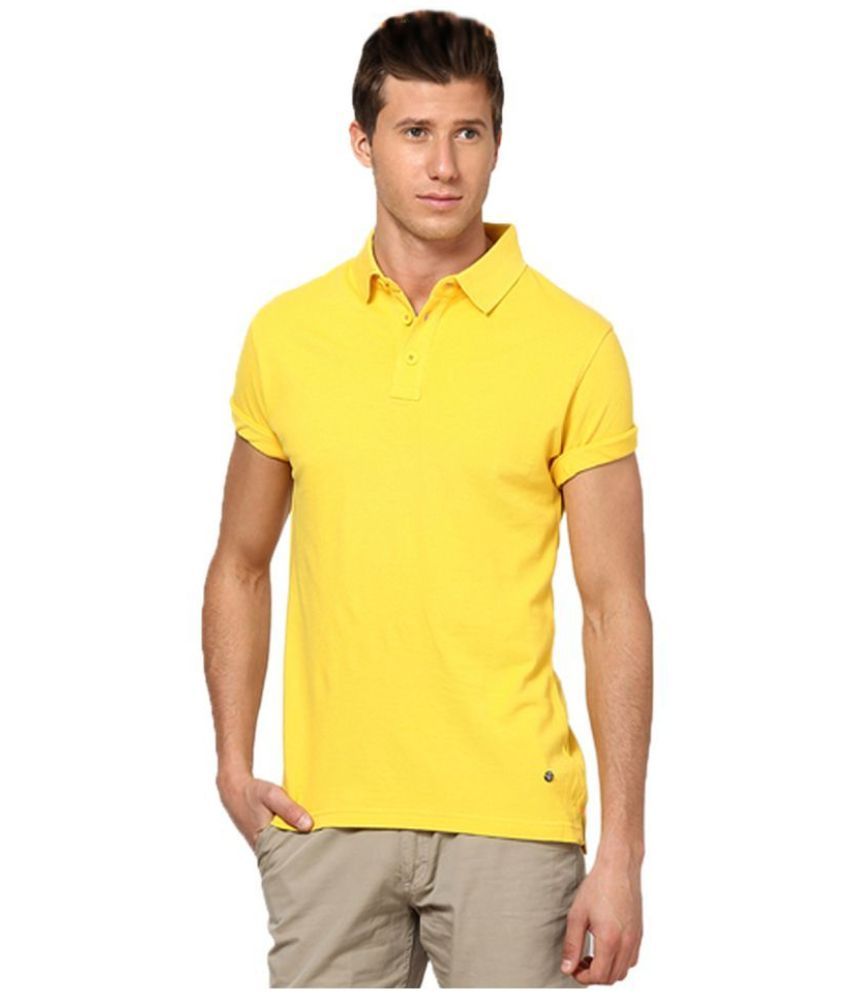     			Funky Guys Pack of 1 Cotton Blend Slim Fit Solid Half Sleeves Men's Polo T Shirt ( Yellow )