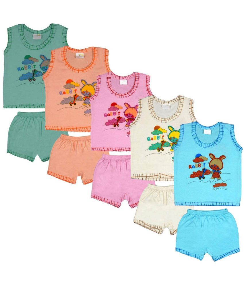     			JUST TRY FASHION Pack of 5 Unisex for Baby Cotton Top & Shorts ( Multicolor 3 )