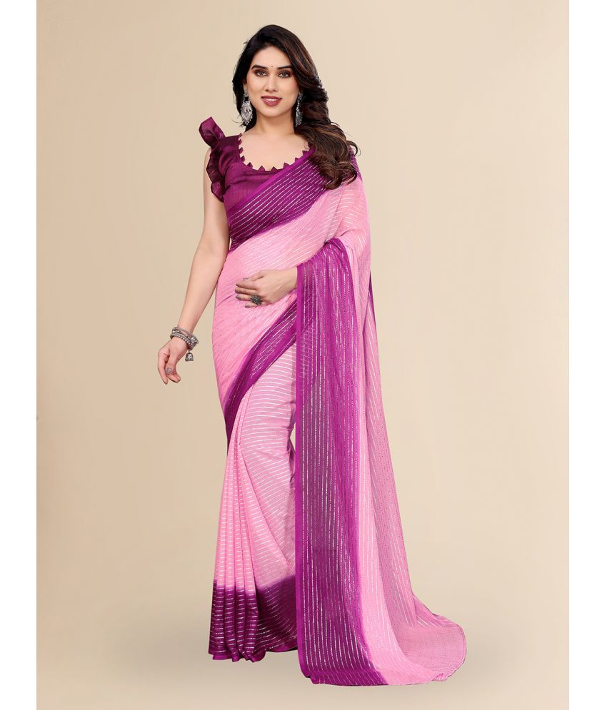     			Kashvi Sarees Georgette Striped Saree With Blouse Piece ( Pink , Pack of 1 )