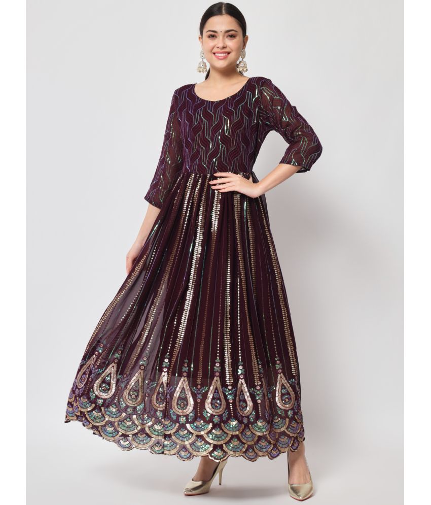     			Sitaram Designer Wine Flared Georgette Women's Stitched Ethnic Gown ( Pack of 1 )