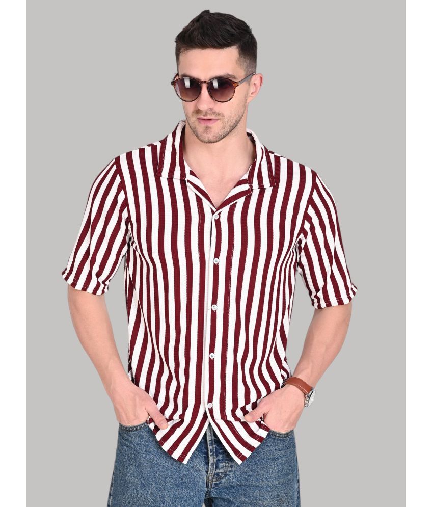     			Traquila Polyester Regular Fit Striped Half Sleeves Men's Casual Shirt - Maroon ( Pack of 1 )