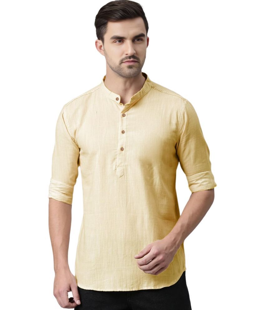     			UNI VIBE Beige Cotton Men's Shirt Style Kurta ( Pack of 1 )