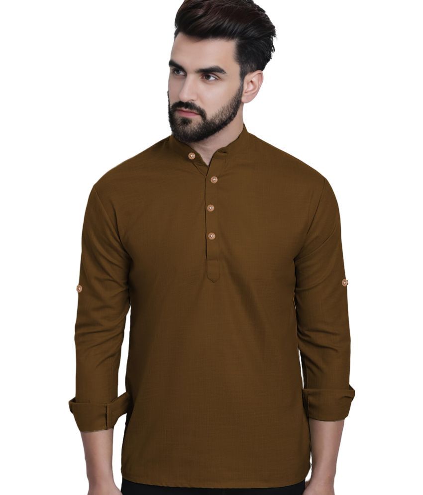     			UNI VIBE Brown Cotton Men's Shirt Style Kurta ( Pack of 1 )