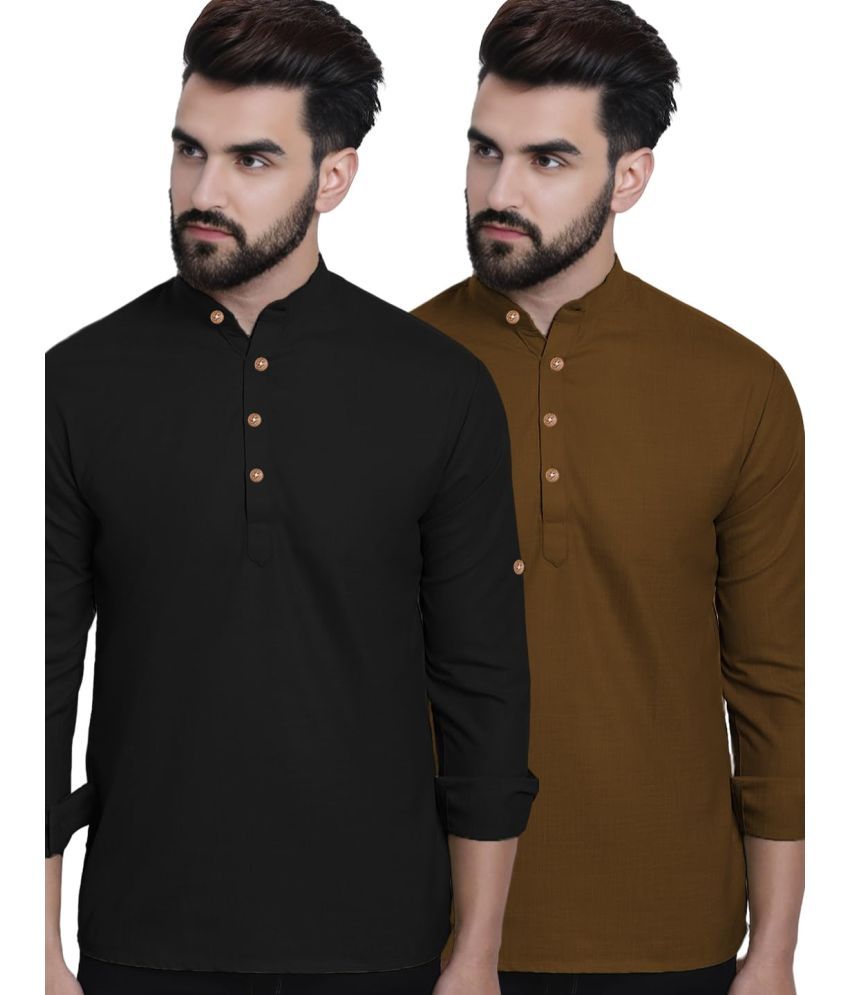     			UNI VIBE Brown Cotton Men's Shirt Style Kurta ( Pack of 2 )