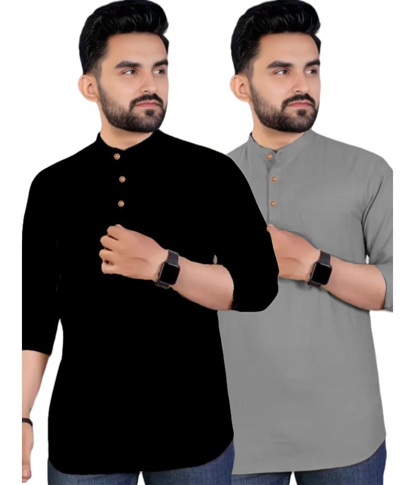     			UNI VIBE Grey Cotton Men's Shirt Style Kurta ( Pack of 2 )