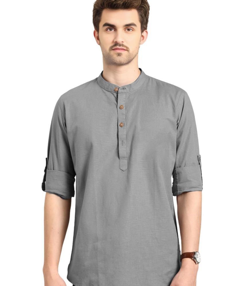     			UNI VIBE Grey Cotton Men's Shirt Style Kurta ( Pack of 1 )