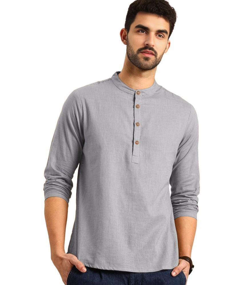     			UNI VIBE Grey Cotton Men's Shirt Style Kurta ( Pack of 1 )