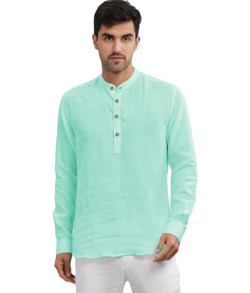     			UNI VIBE Light Blue Cotton Men's Shirt Style Kurta ( Pack of 1 )