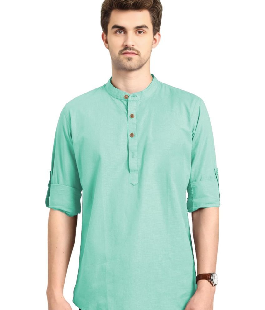     			UNI VIBE Light Blue Cotton Men's Shirt Style Kurta ( Pack of 1 )