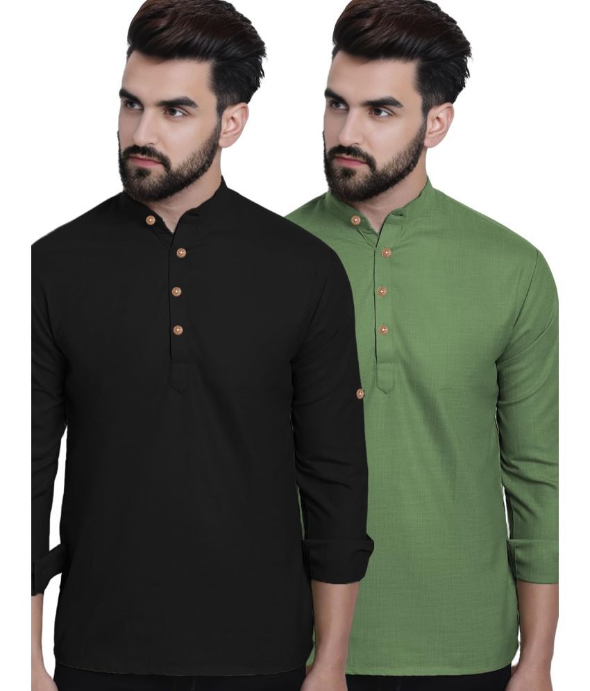     			UNI VIBE Light Green Cotton Men's Shirt Style Kurta ( Pack of 2 )