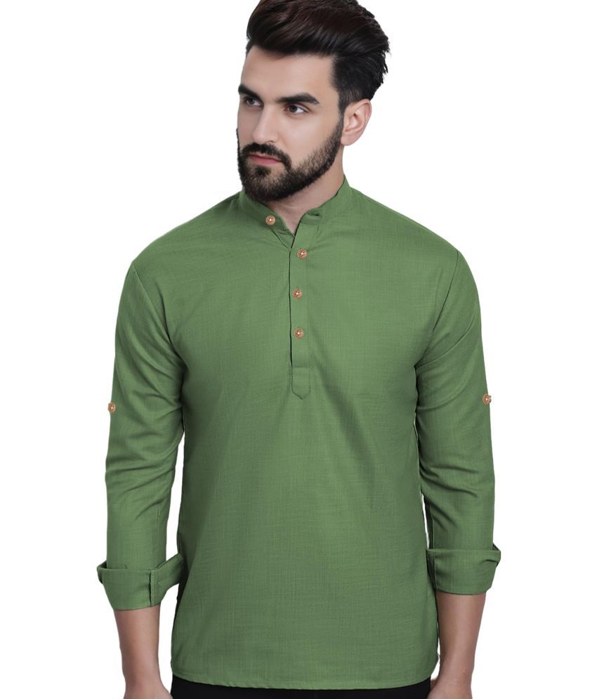     			UNI VIBE Light Green Cotton Men's Shirt Style Kurta ( Pack of 1 )