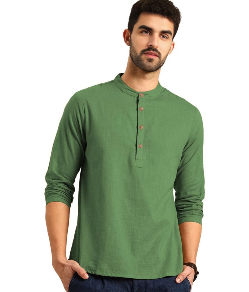     			UNI VIBE Light Green Cotton Men's Shirt Style Kurta ( Pack of 1 )