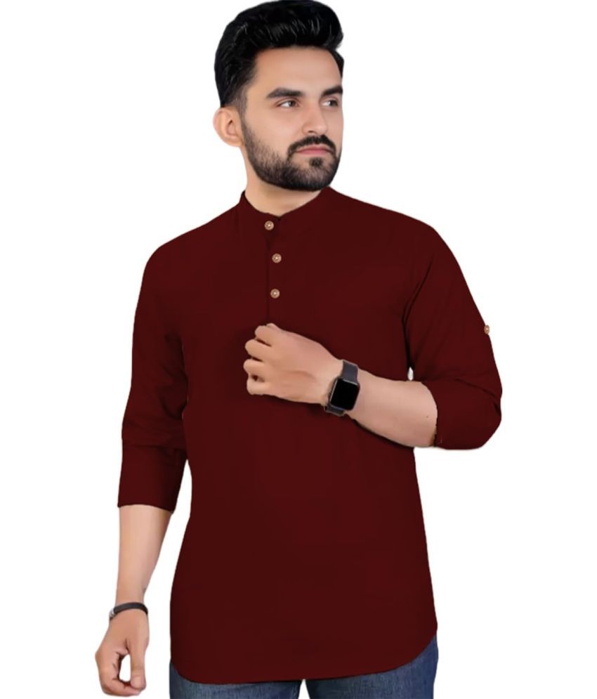     			UNI VIBE Maroon Cotton Men's Shirt Style Kurta ( Pack of 1 )