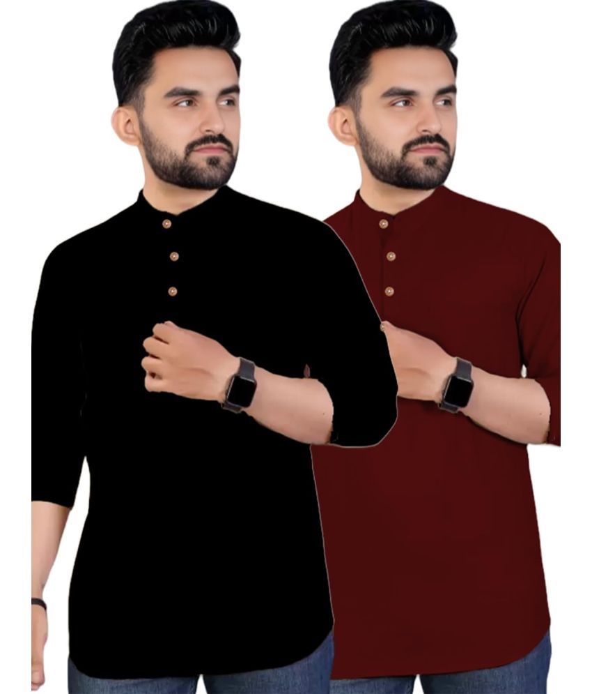     			UNI VIBE Maroon Cotton Men's Shirt Style Kurta ( Pack of 2 )