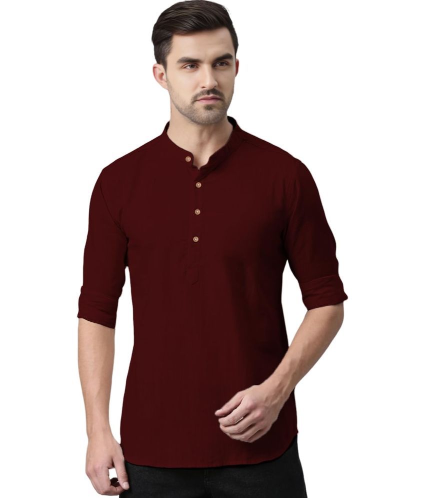     			UNI VIBE Maroon Cotton Men's Shirt Style Kurta ( Pack of 1 )