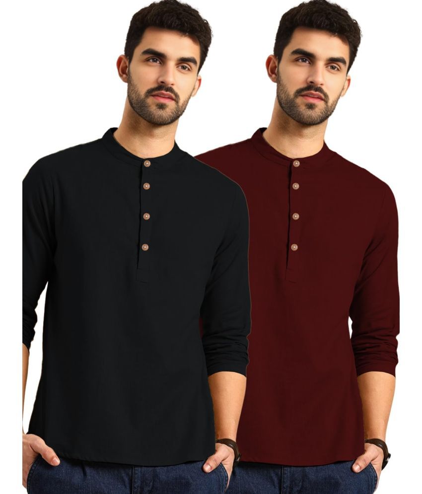     			UNI VIBE Maroon Cotton Men's Shirt Style Kurta ( Pack of 2 )