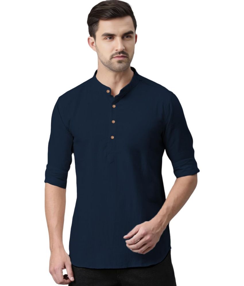     			UNI VIBE Navy Blue Cotton Men's Shirt Style Kurta ( Pack of 1 )