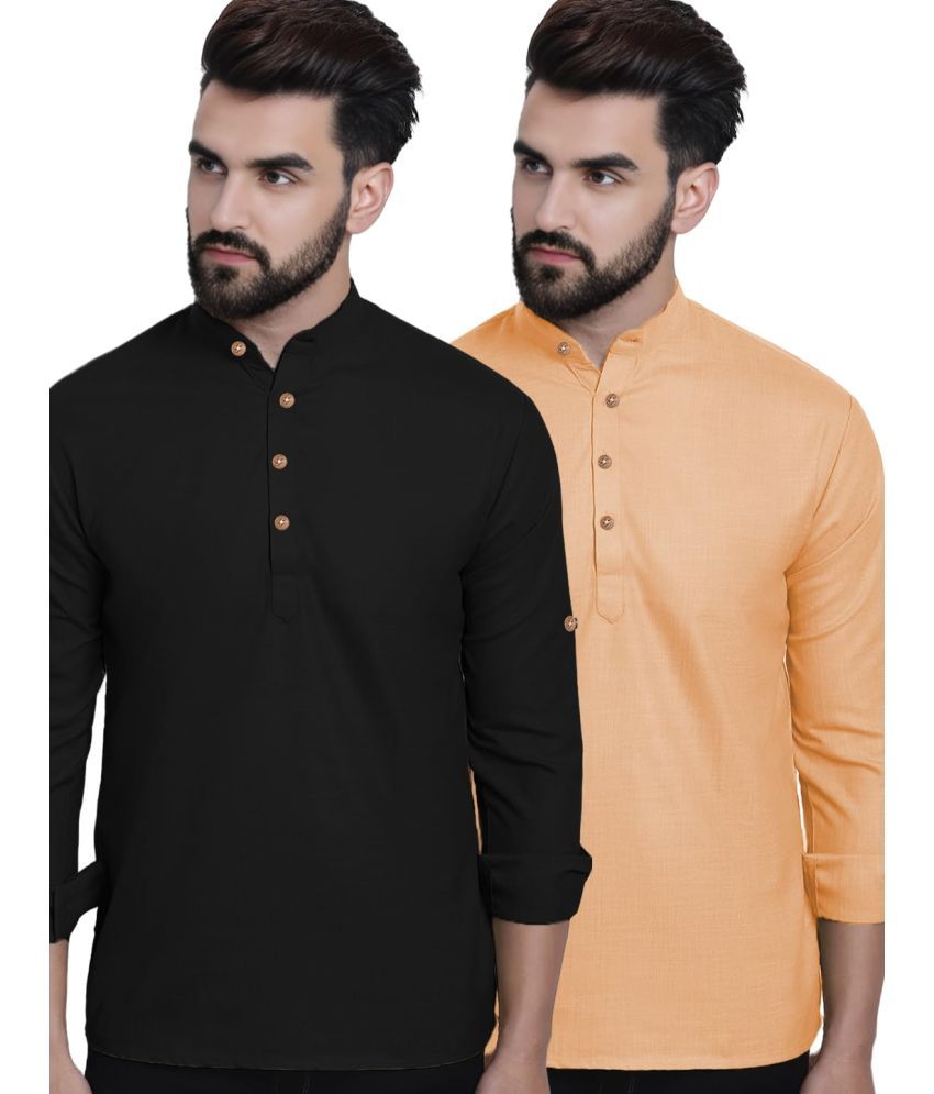     			UNI VIBE Orange Cotton Men's Shirt Style Kurta ( Pack of 2 )