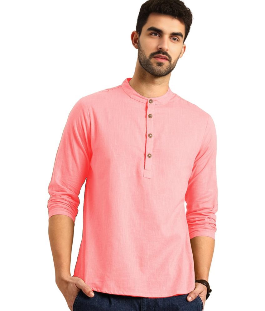     			UNI VIBE Peach Cotton Men's Shirt Style Kurta ( Pack of 1 )