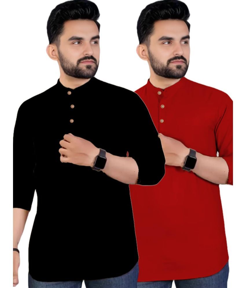     			UNI VIBE Red Cotton Men's Shirt Style Kurta ( Pack of 2 )