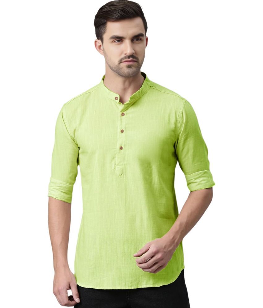     			UNI VIBE Sea Green Cotton Men's Shirt Style Kurta ( Pack of 1 )