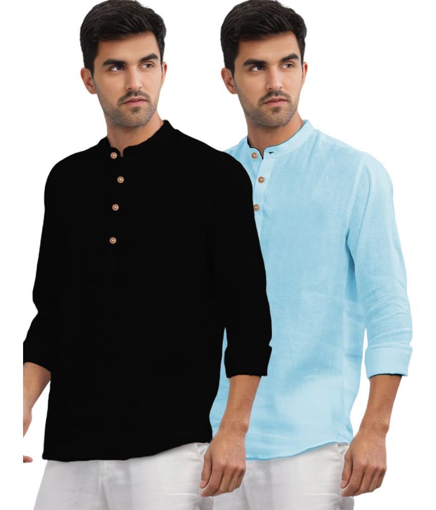     			UNI VIBE Sky Blue Cotton Men's Shirt Style Kurta ( Pack of 2 )