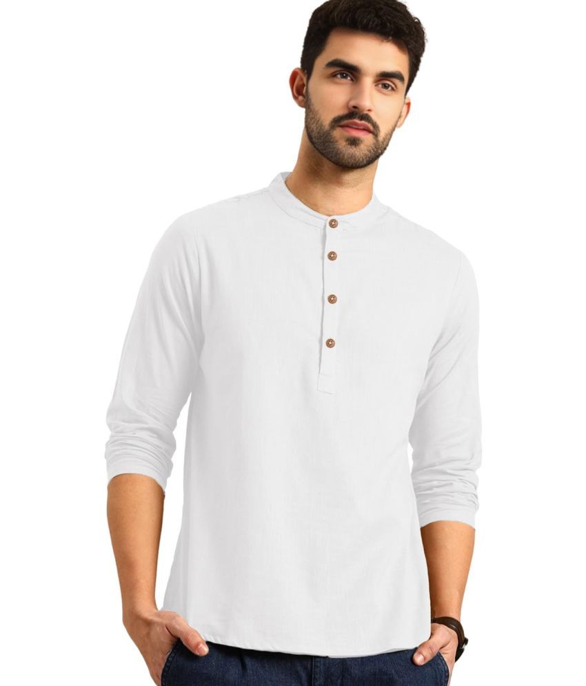     			UNI VIBE White Cotton Men's Shirt Style Kurta ( Pack of 1 )