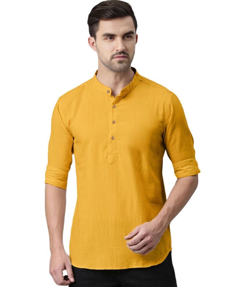     			UNI VIBE Yellow Cotton Men's Shirt Style Kurta ( Pack of 1 )