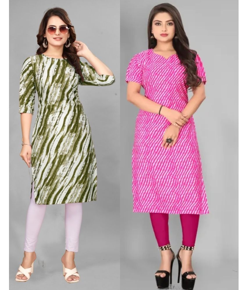     			VACHHARAJ GROUP Pack of 2 Crepe Printed Straight Women's Kurti - ( Green,Pink )