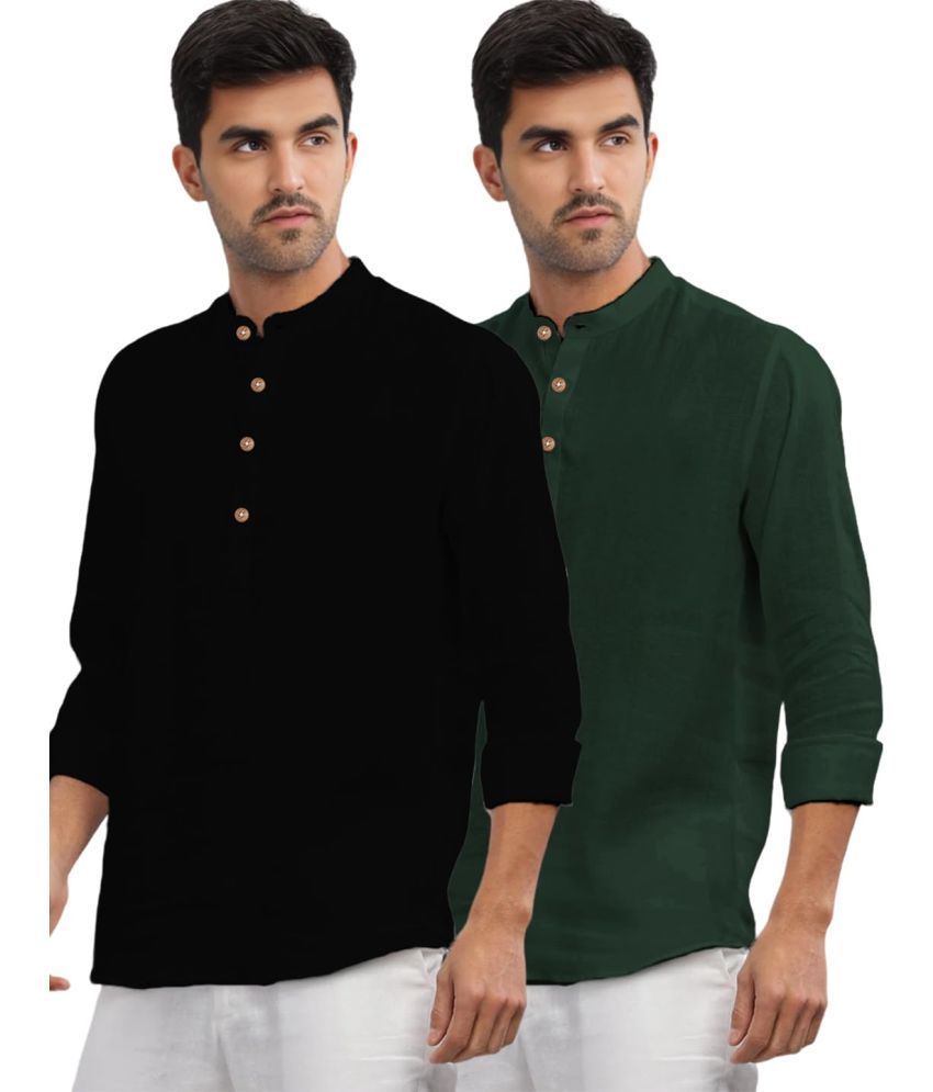     			Vida Loca Green Cotton Men's Shirt Style Kurta ( Pack of 2 )