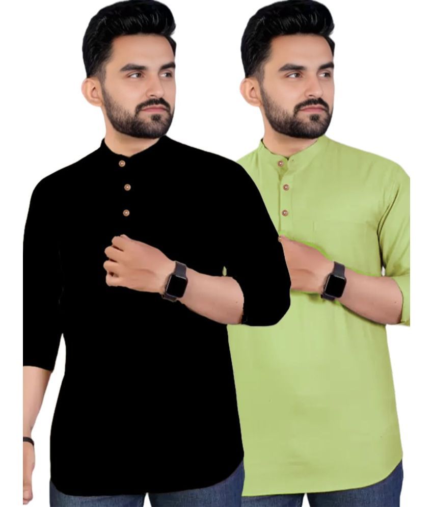     			Vida Loca Sea Green Cotton Men's Shirt Style Kurta ( Pack of 2 )