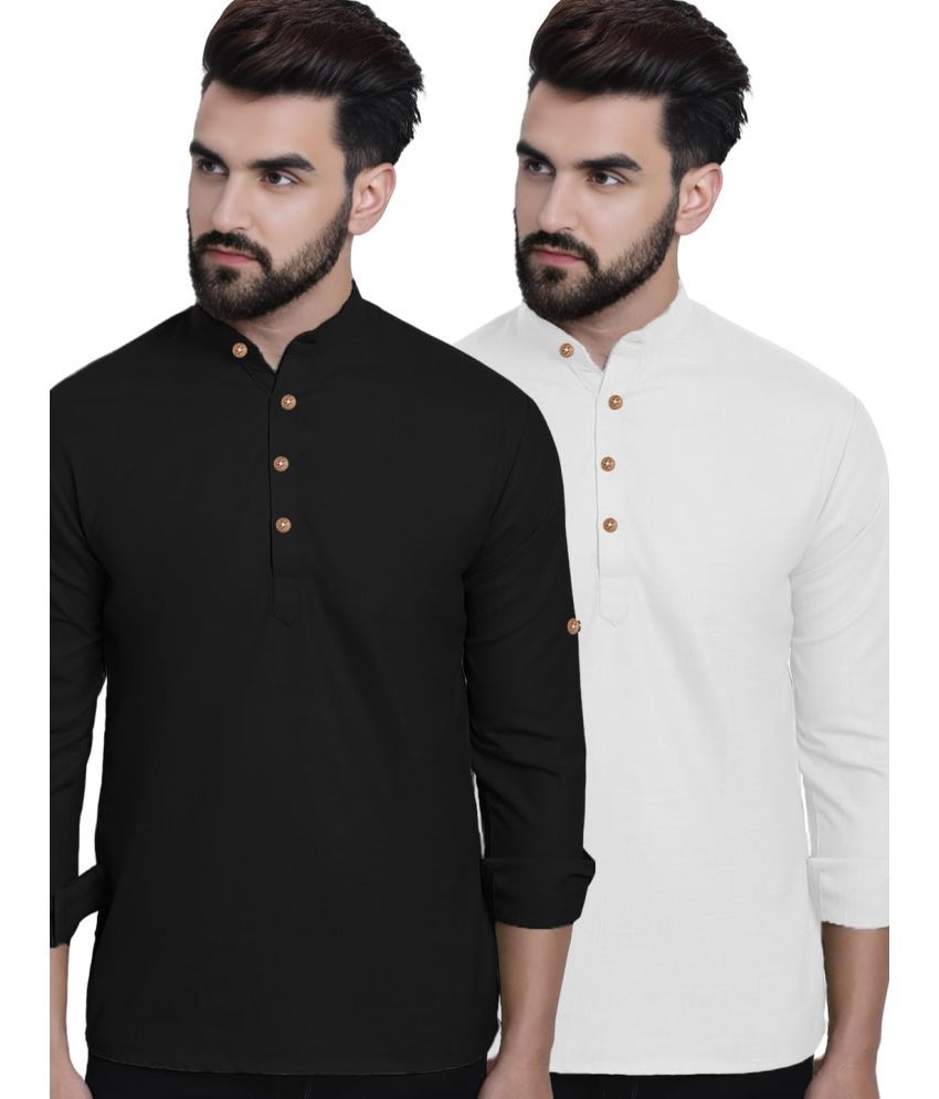     			Vida Loca White Cotton Men's Shirt Style Kurta ( Pack of 2 )